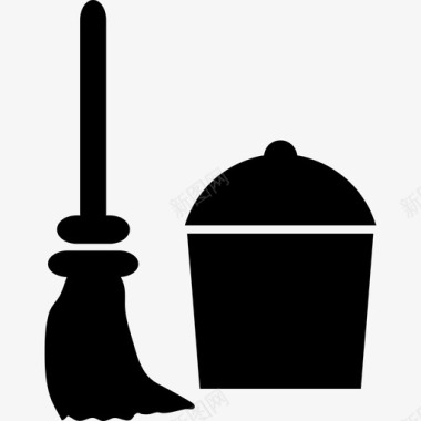 扫帚和垃圾桶图标图标