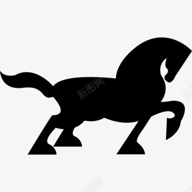 大黑马步行侧轮廓尾巴和一只脚向上动物图标图标