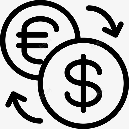 硬币转换美元图标svg_新图网 https://ixintu.com 外币兑换 欧元 欧元到美元 硬币 美元 货币 货币线图标 转换 转换货币