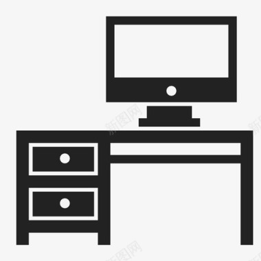 带两个抽屉和一个电脑显示器的工作室书桌图标图标