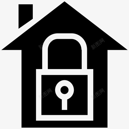 锁着的房子家锁的标志图标svg_新图网 https://ixintu.com 安全的家 家 房地产实心图标 锁的标志 锁着的房子