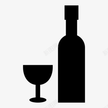 酒瓶和玻璃杯晚餐饮料图标图标