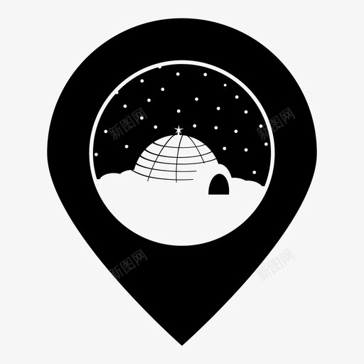 冰屋地图针标记图标svg_新图网 https://ixintu.com 冰屋 北极 固定 地图针 夜间 定位标记 导航 标记 精确定位