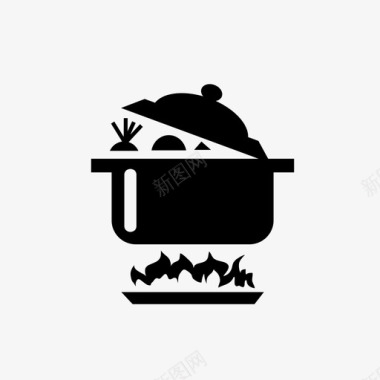 锅烹饪炉子上的锅图标图标