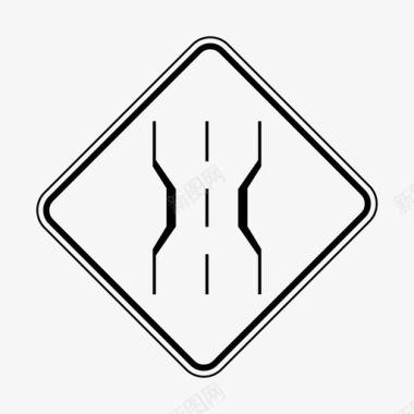 道路标志狭窄道路警告图标图标