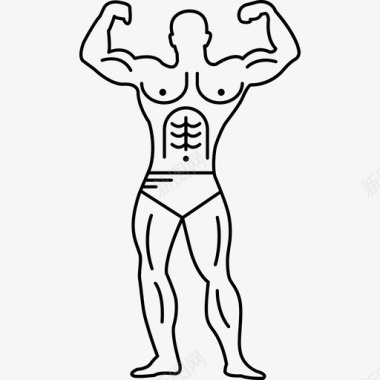健美运动员的肌肉轮廓弯曲人体操图标图标