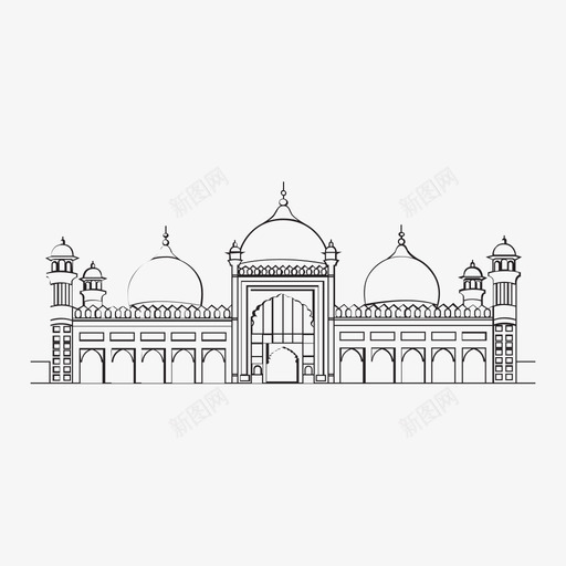 巴德沙希清真寺建筑穆斯林图标svg_新图网 https://ixintu.com 巴基斯坦 巴德沙希清真寺 建筑 礼拜 穆斯林