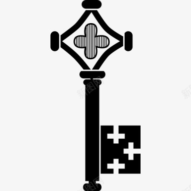 有菱形花和十字架的钥匙工具和器具钥匙图标图标