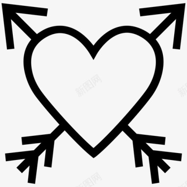 心形箭头爱情和浪漫线图标图标