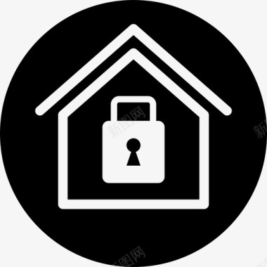 住宅安全标志一个房子里面有一个上锁的挂锁在一个圆圈里监控满了图标图标