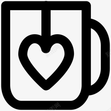 茶杯爱情和浪漫大胆的线条图标图标