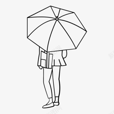 伞人在户外的轮廓图标图标
