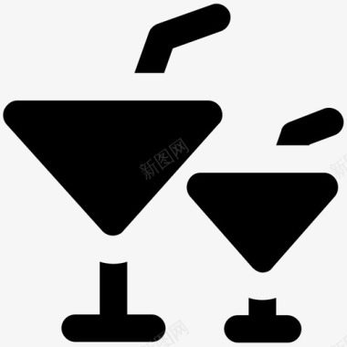 鸡尾酒饮料食物大胆的固体图标图标
