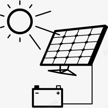 使用太阳能电池板技术能源图标进行电池充电图标