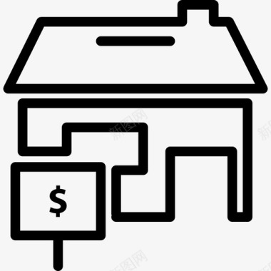 一个带有美元符号的房子商业几笔图标图标