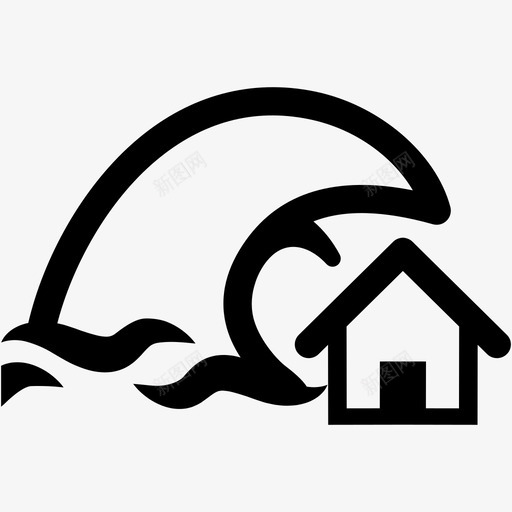 海啸破坏灾难图标svg_新图网 https://ixintu.com 不耐烦 房子上的波浪 房屋 波浪 海啸 海洋 海滩上的家 灾难 破坏