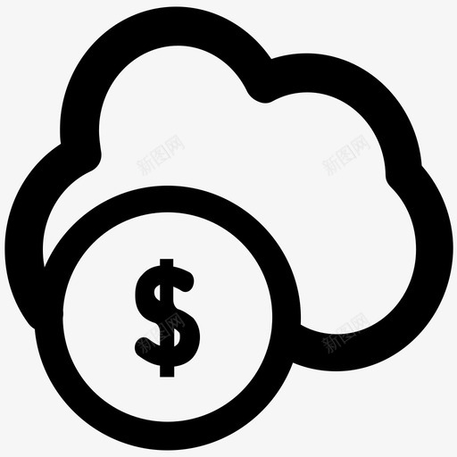 云计算中的美元云计算的粗线条图标svg_新图网 https://ixintu.com 云计算中的美元 云计算的粗线条图标