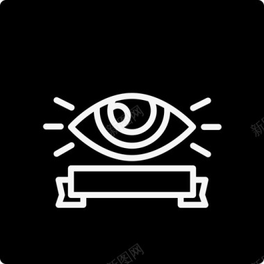 监视标志一只眼睛和一条横幅在一个正方形里形状各异监视充分图标图标