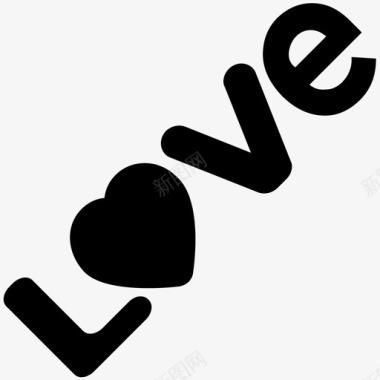 爱情词爱情和浪漫大胆的固体图标图标