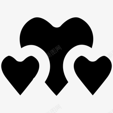 三颗心爱和浪漫大胆的固体图标图标