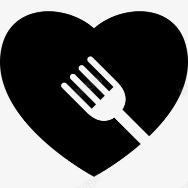 心和叉子在里面食物心跳图标图标