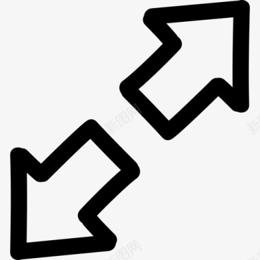 展开手绘界面符号的两个相对的箭头轮廓手绘图标图标