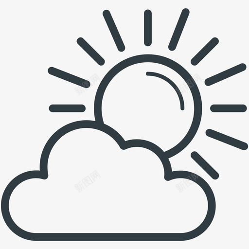 太阳与云自然线图标svg_新图网 https://ixintu.com 太阳与云 自然矢量线图标