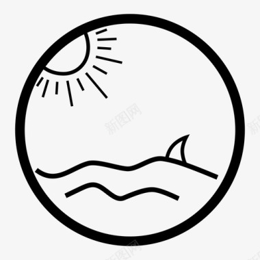 海鲨日落夏日图标图标