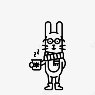 兔子圣诞节咖啡图标图标