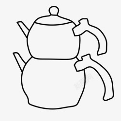 火鸡土耳其茶壶杯子深色图标高清图片