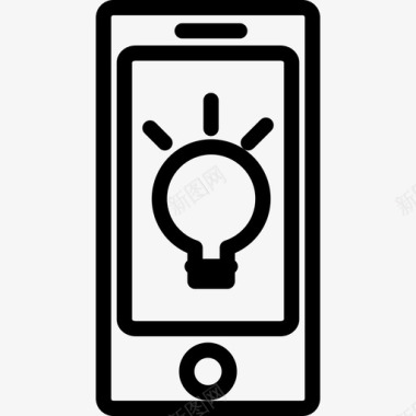 带灯泡符号技术多笔划的手机图标图标