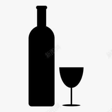 瓶子和玻璃杯酒晚餐图标图标