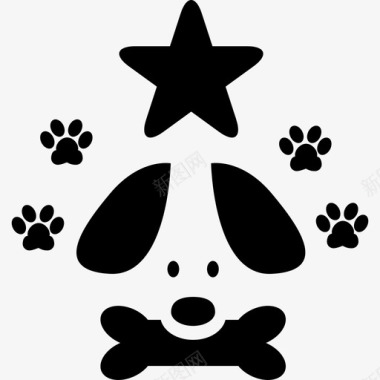 宠物酒店有一个带有星星的狗的标志和爪印标志宠物旅馆图标图标