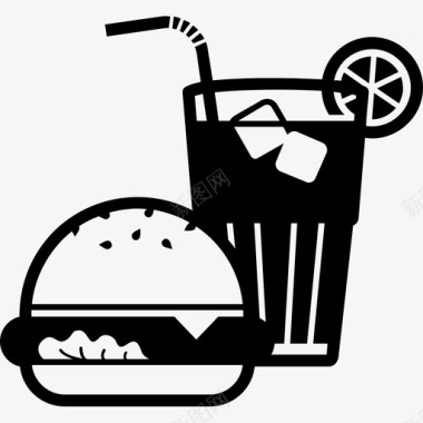 芝士汉堡和饮料午餐冰茶图标图标