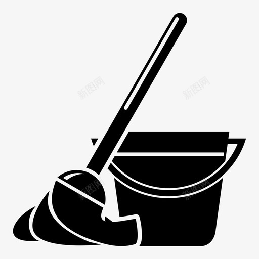 清洁水洗涤图标svg_新图网 https://ixintu.com 回家和做饭 家务 扫帚 拖把 擦拭 桶 水 洗涤 消毒剂 清洁 脏东西