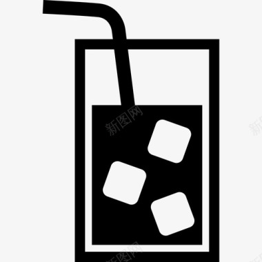用吸管和冰块在深色液体中漂浮的凉爽饮料杯食物饮料套装图标图标