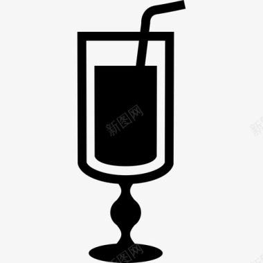 透明的高玻璃杯盛满饮料和吸管食物图标图标