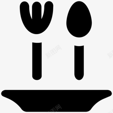 叉子和勺子食物大胆的固体图标图标