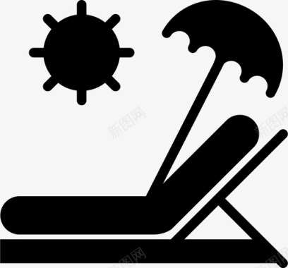 躺椅海边雨伞图标图标