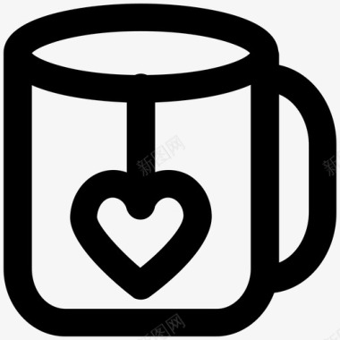 茶爱情和浪漫大胆的线图标图标