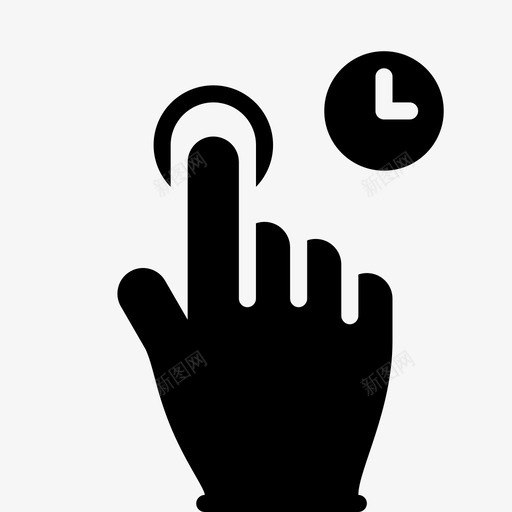 轻触保持按钮时钟图标svg_新图网 https://ixintu.com 平滑填充手势 手 手势 手指 按 按钮 推 时钟 触摸 轻触保持