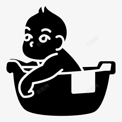 婴儿浴儿童清洁图标svg_新图网 https://ixintu.com 便携式 儿童 塑料 婴儿 婴儿浴 婴儿用品 微型 时间 浴缸 清洁