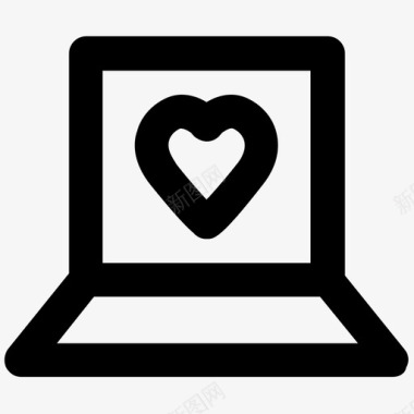 笔记本电脑爱情和浪漫大胆的线条图标图标
