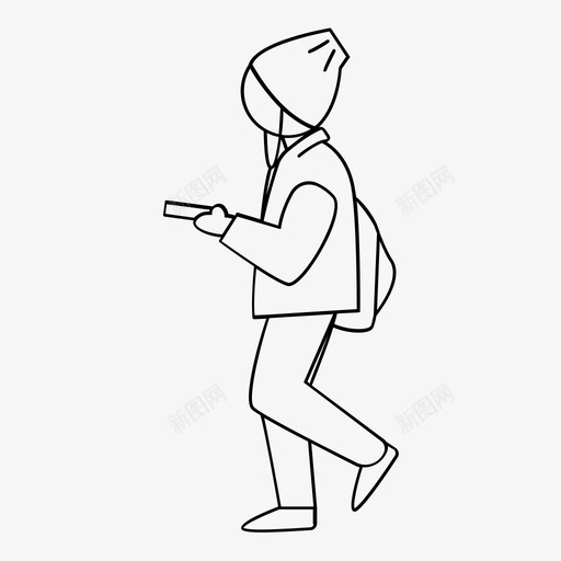 男孩散步街道图标svg_新图网 https://ixintu.com 寒冷 帽子 年轻 户外的人 手机 散步 男人 男孩 街道 鞋子 音乐