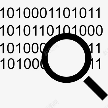 代码搜索界面符号放大镜上的二进制代码编号数据图标图标