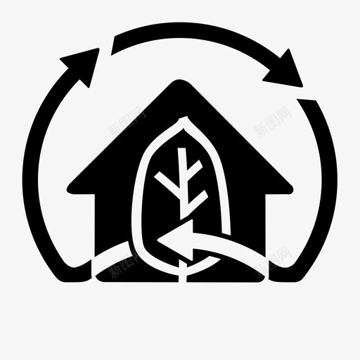 可持续住房翻新可再生能源图标svg_新图网 https://ixintu.com 可再生能源 可持续住房 叶子 家 环境 生命周期 绿色房子 翻新 自然
