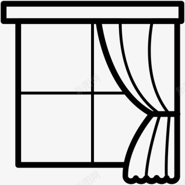 带窗帘的窗户房地产线图标图标
