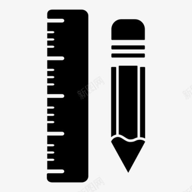 铅笔和尺子学校测量图标图标