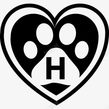 宠物旅馆象征着一颗心里面有一个爪印标牌图标图标