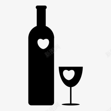 酒瓶和玻璃杯好酒情人节图标图标